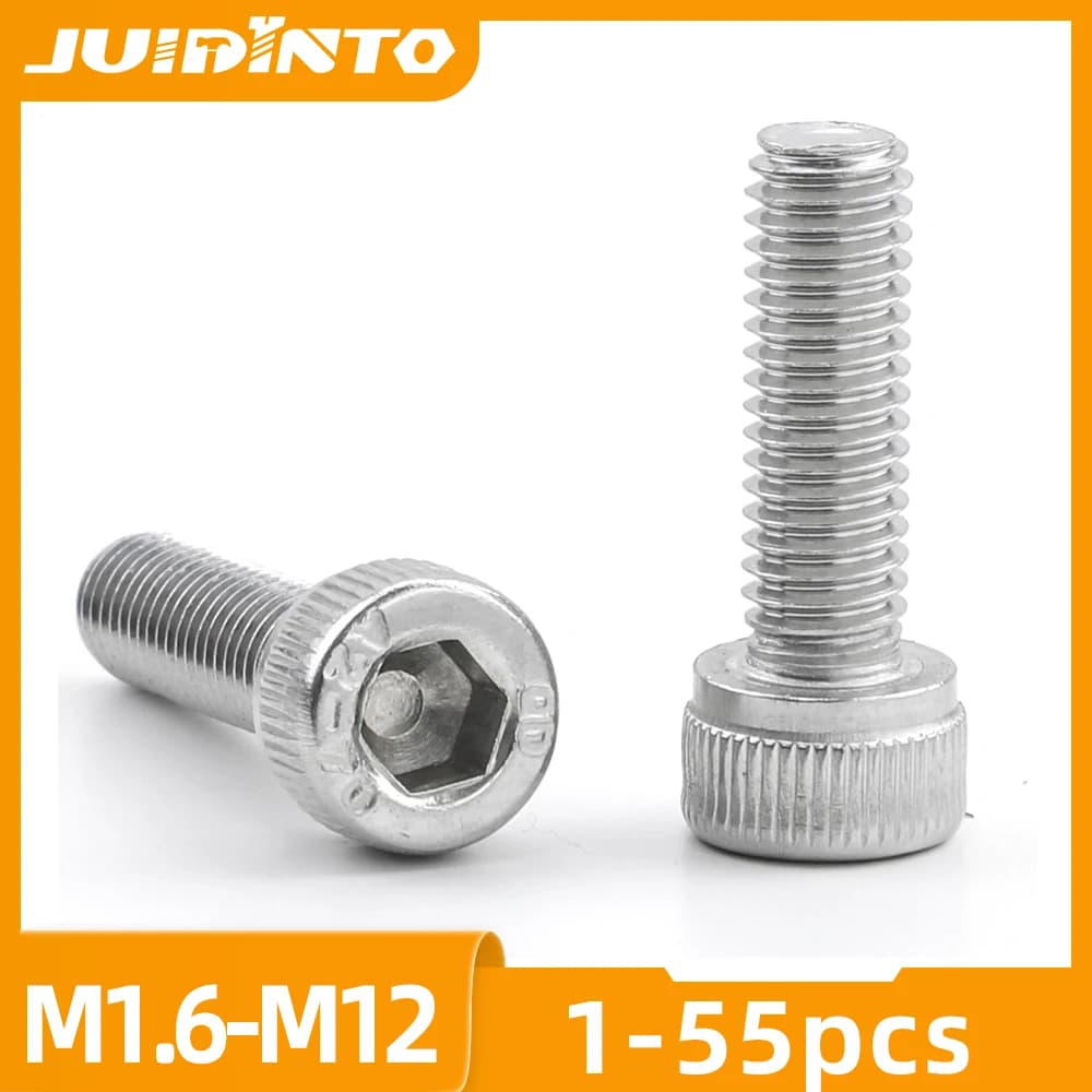 JUIDINTO 1-55pcs Hexagon Hex Socket Head Cap Screw M1.6 M2 M2.5 M3 M4 M5 M6 M8 M10 M12 Stainless Steel Allen Screw