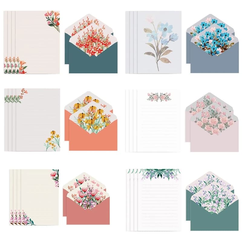 Letter Paper Stationery Flower Envelop Set Wide Ruled Letter Papers for Home Party Invitation Thank You Letter