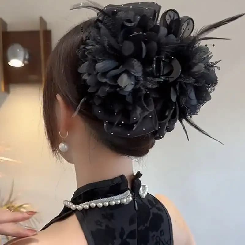 Fashion Trendy Flower Feather Girls Puffy Hair Claw Rope for Women Simple Temperament Scrunchies Ladies Hair Accessories