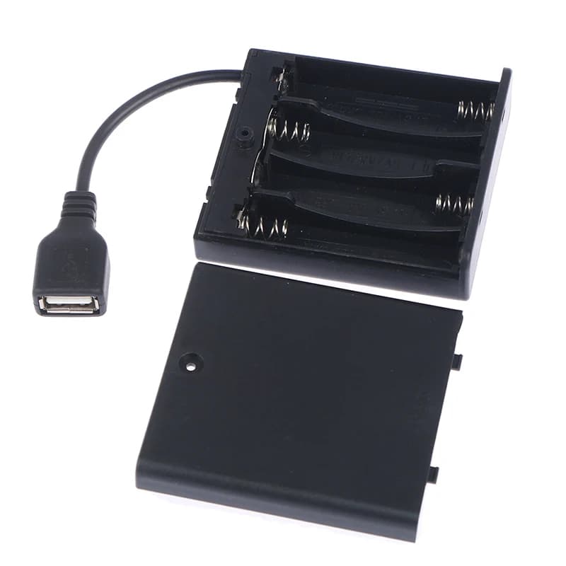 1pc 4 X AA  USB Battery Box for 5V LED Strip Lights Mini Power Supply