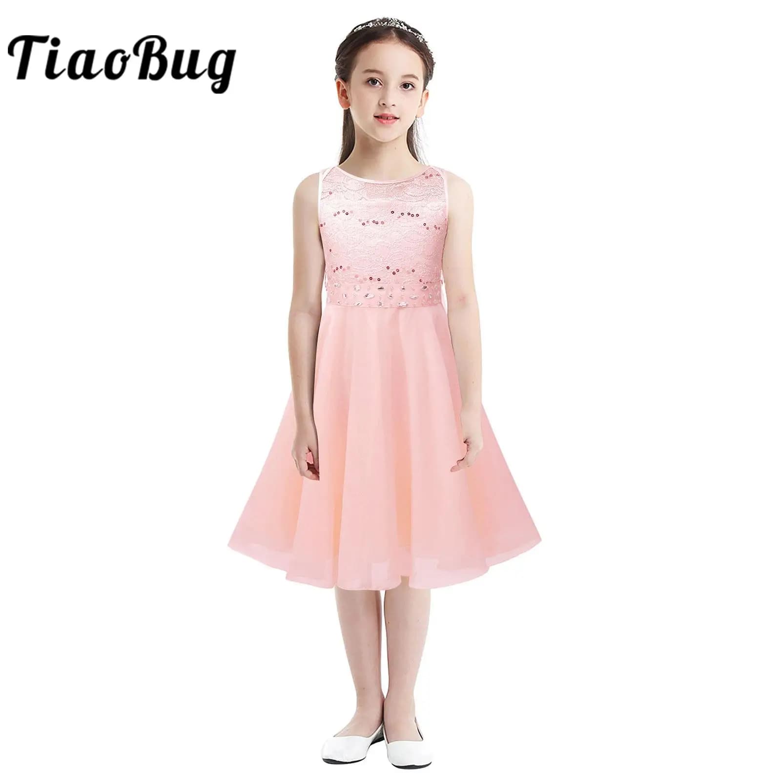 Girls Wedding Party Dress Ball Gown Prom Sequins Princess Lace Flower Girls Dresses Formal Occasions Bridesmaid Pageant Vestidos