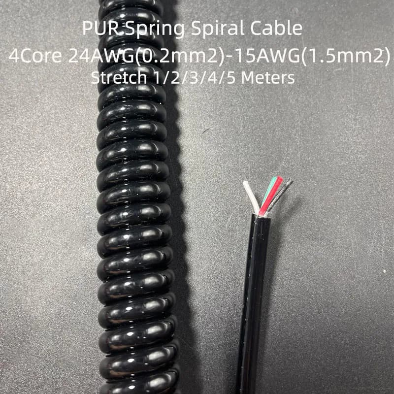 4Core PUR Spring Spiral Cable 24/22/18/17/15/11AWGWire 0.2mm2-4mm2  Telescopic Stretch1to5Meters Stretchable Shrinkable Cable