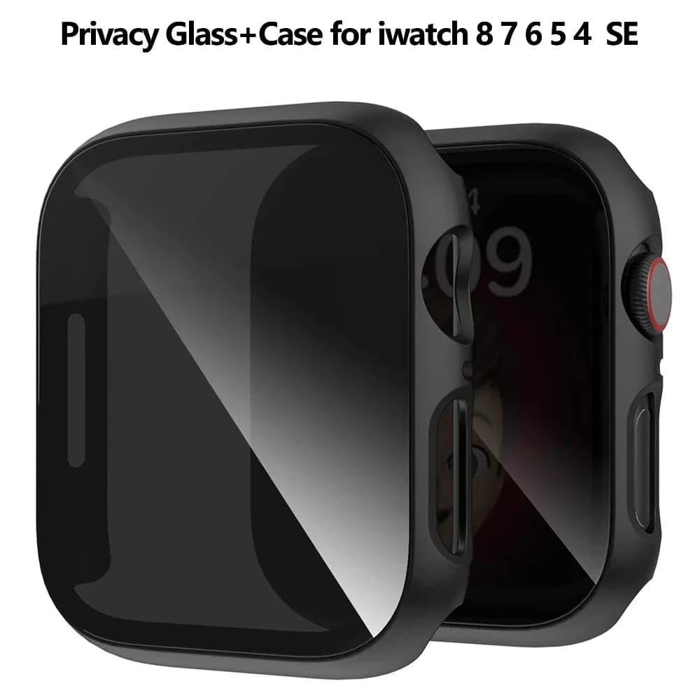 Privacy Glass+Case For Apple Watch 45mm 41mm 44mm 40mm Tempered Anti-Peeping Screen Protector For iWatch 8 7 6 5 4 SE 9 Cover