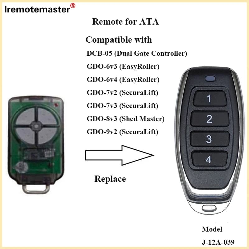 For ATA PTX-5 Gate Garage Door Opener Remote Control Rolling Code 433.92 MHz ATA PTX5 V1 TrioCode Transmitter for Roller Door