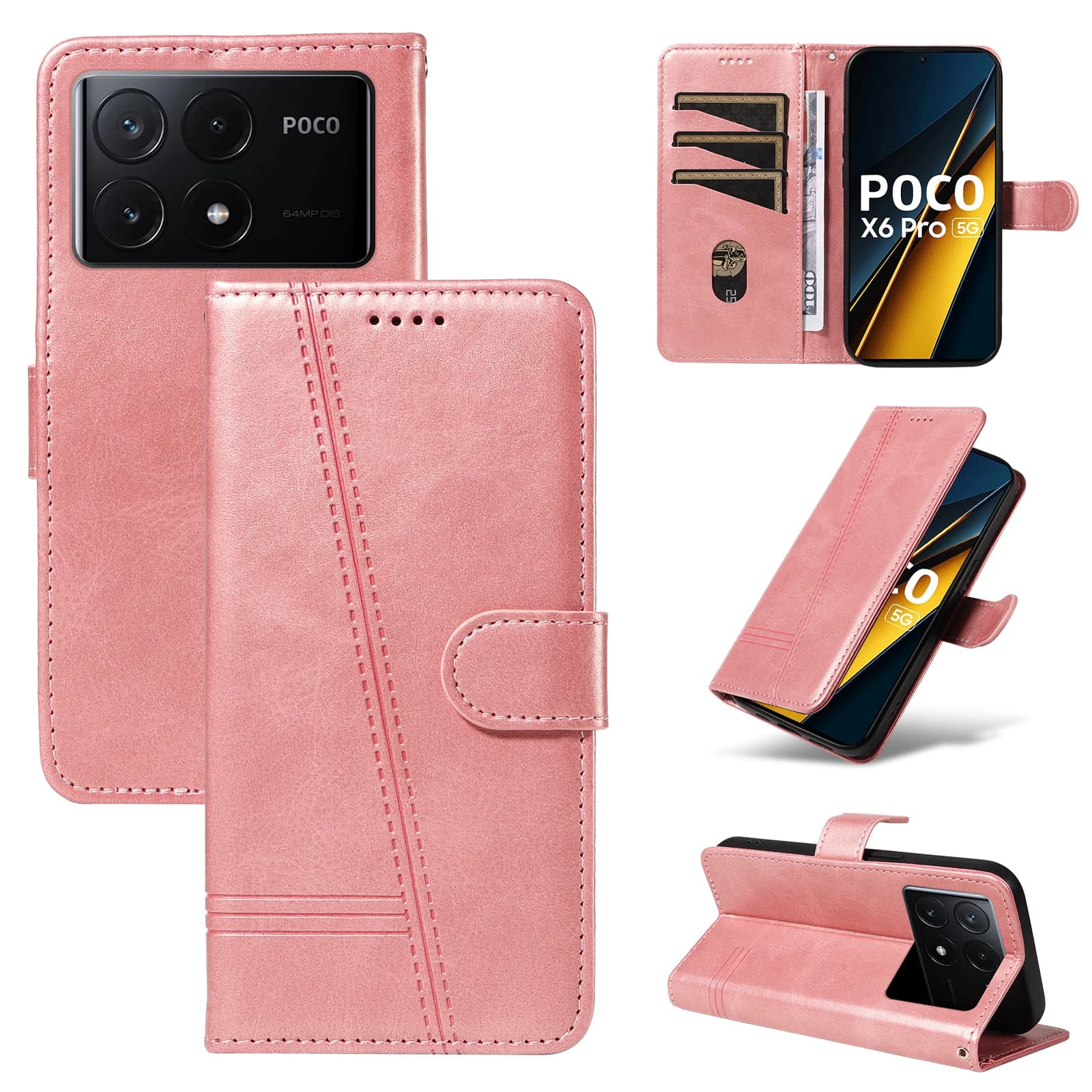 Flip Cards Solt Wallet Leather Case For Xiaomi Redmi Note 13 Pro Plus 12 11 POCO X6 X5 13C 13T 12C Book Emboss Lines Bag Cover