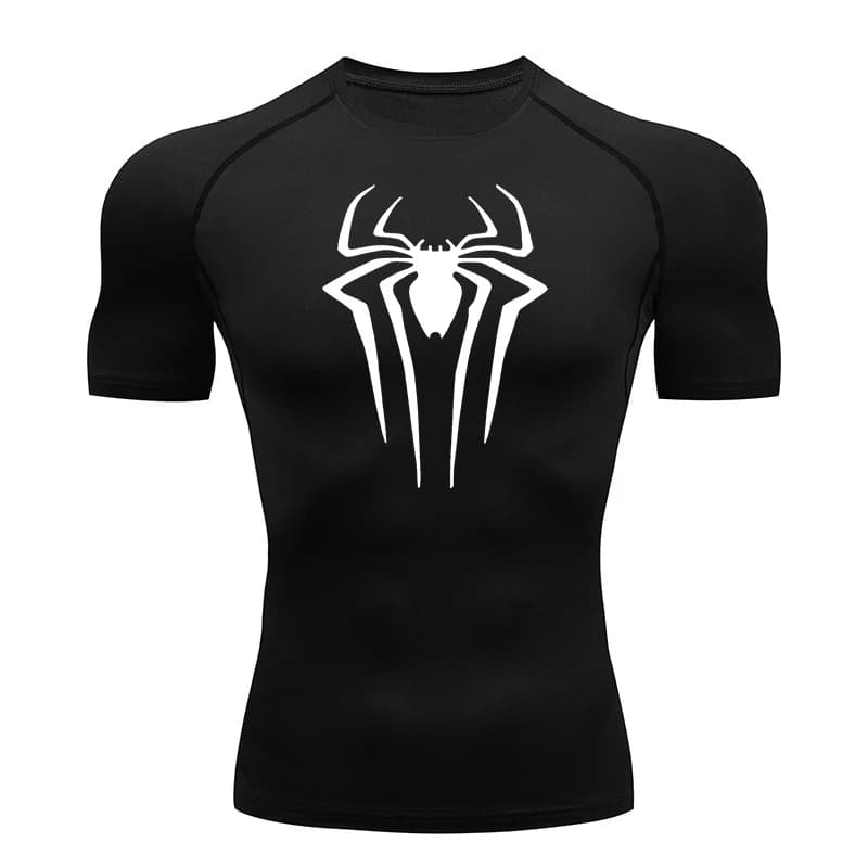 Spider Print Compression Shirts for Men Summer Short Sleeve Rash Guard Gym Workout Tshirt Athletic Quick Dry Undershirts Tops