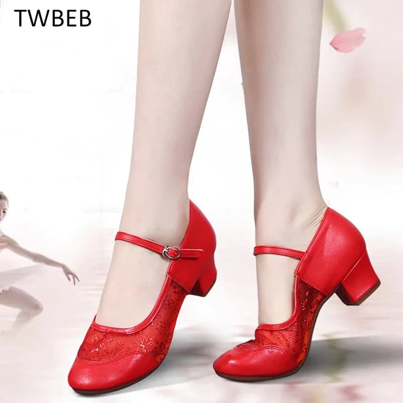 For Women Ballroom Shoes Dance-Shoes Ladies Girls Tango Square Dancing Shoes Salsa Sandral Closed Toe Outdoor Soft Silver Shoes