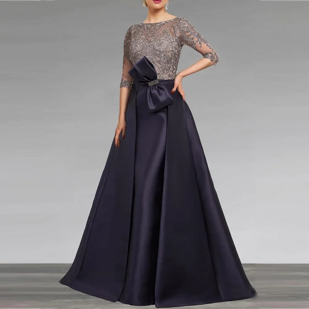 Customized Mother of the Bride Dresses 2025 A-Line O-neck Wedding Guest Gowns Lace Applique Bow Ruching Dress  Wedding Party New