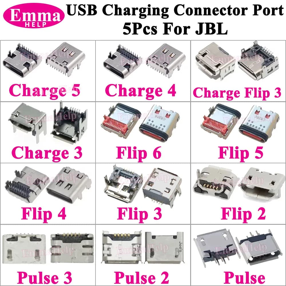5Pcs Micro USB Charging Port Connector for JBL Charge 4 Flip 4 5 Pulse 2 3 Charger Dock Jack Socket Type-C Bluetooth Speaker