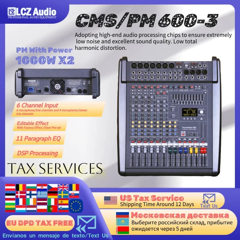 LCZ TOP Quality! PM600-3 / CMS600-3 Professional Audio Mixer Powered Mixing Console Dual 99 Effects Power Mixer Powermate 600-3