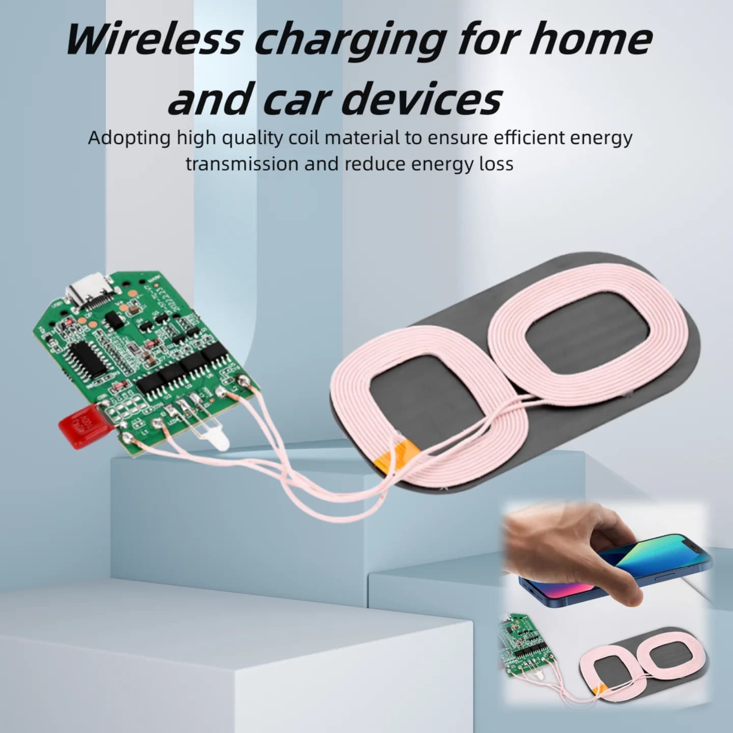15W dual coil wireless charging module wireless charger PCBA multi-purpose home car equipment wireless charging Type-C interface
