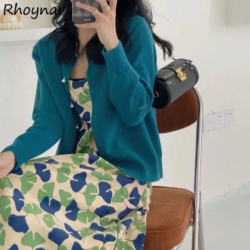 U-neck Dress Women Low-cut Floral A-line Gentle Temperament Vintage Corduroy Midi Office Ladies All-match Korean-style Autumn