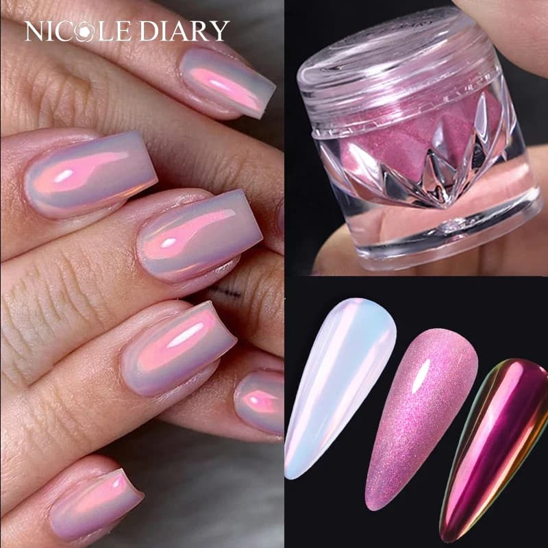 NICOLE DIARY Aurora Nail Powder Pigment Pearl Metallic Rubbing Dust Chameleon Effect Nail Art Glitter Manicure Decoration