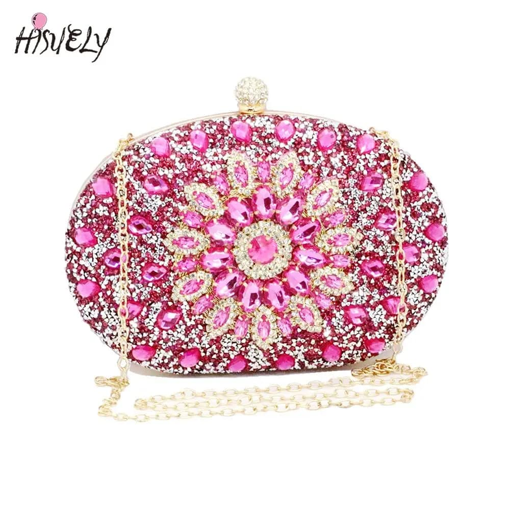 Flower Rhinestone Evening Clutch Purses for Women Weddings Party Crystal Diamond Glitter Sparkly Handbag Multicolor Bride Wallet