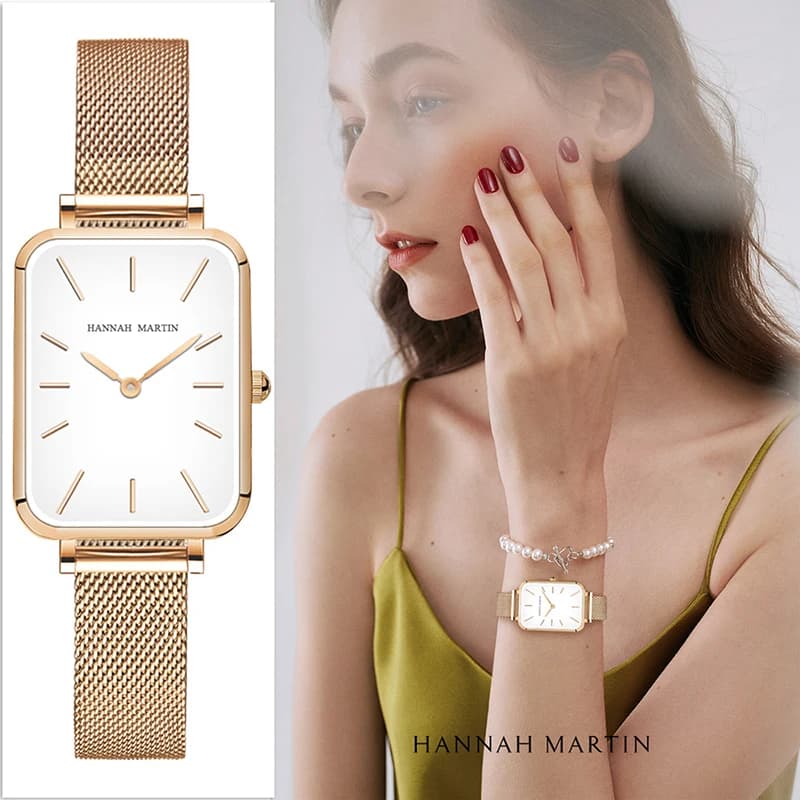 Retro Square Watches For Women Ladies Watch Rose Gold Ultra Thin Small Dial Quartz Wrist Watches Luxury Steel Mesh Strap Clock