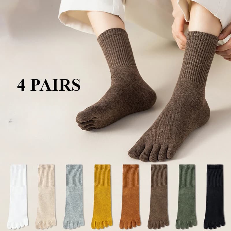 4 Pairs Women Toe Socks Five Finger Socks High Quality Cotton Autumn Spring Middle Tube Sports Socks with Separate Fingers