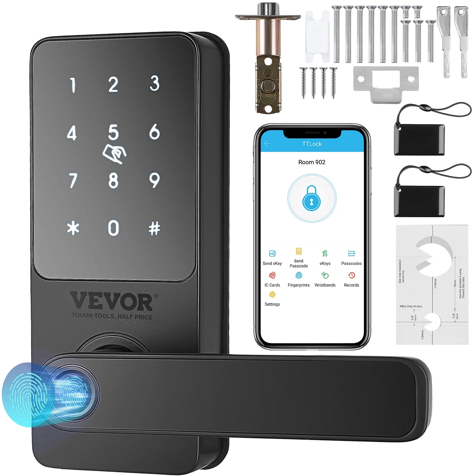VEVOR Smart Lock 5 in 1 Smart Door Knob Fingerprint Deadbolt with App Control Bluetooth Smart Lock Keyless Entry Door Lock