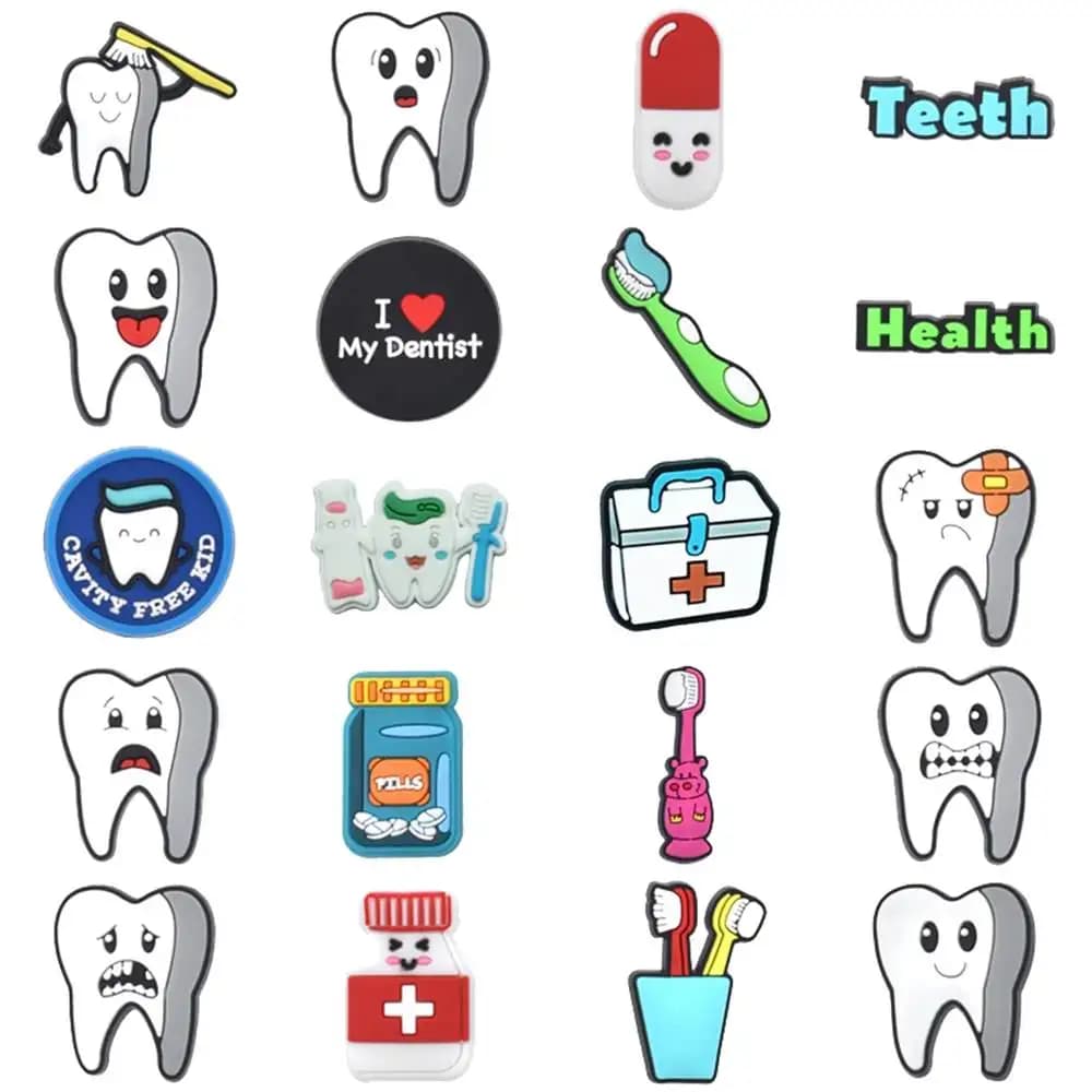 Hot Sale 1pcs PVC Shoe Charms for Crocs Accessories Dentistry Teeth Doctor Badge Women Clogs Buckle Kids Pins Decoration Jeans