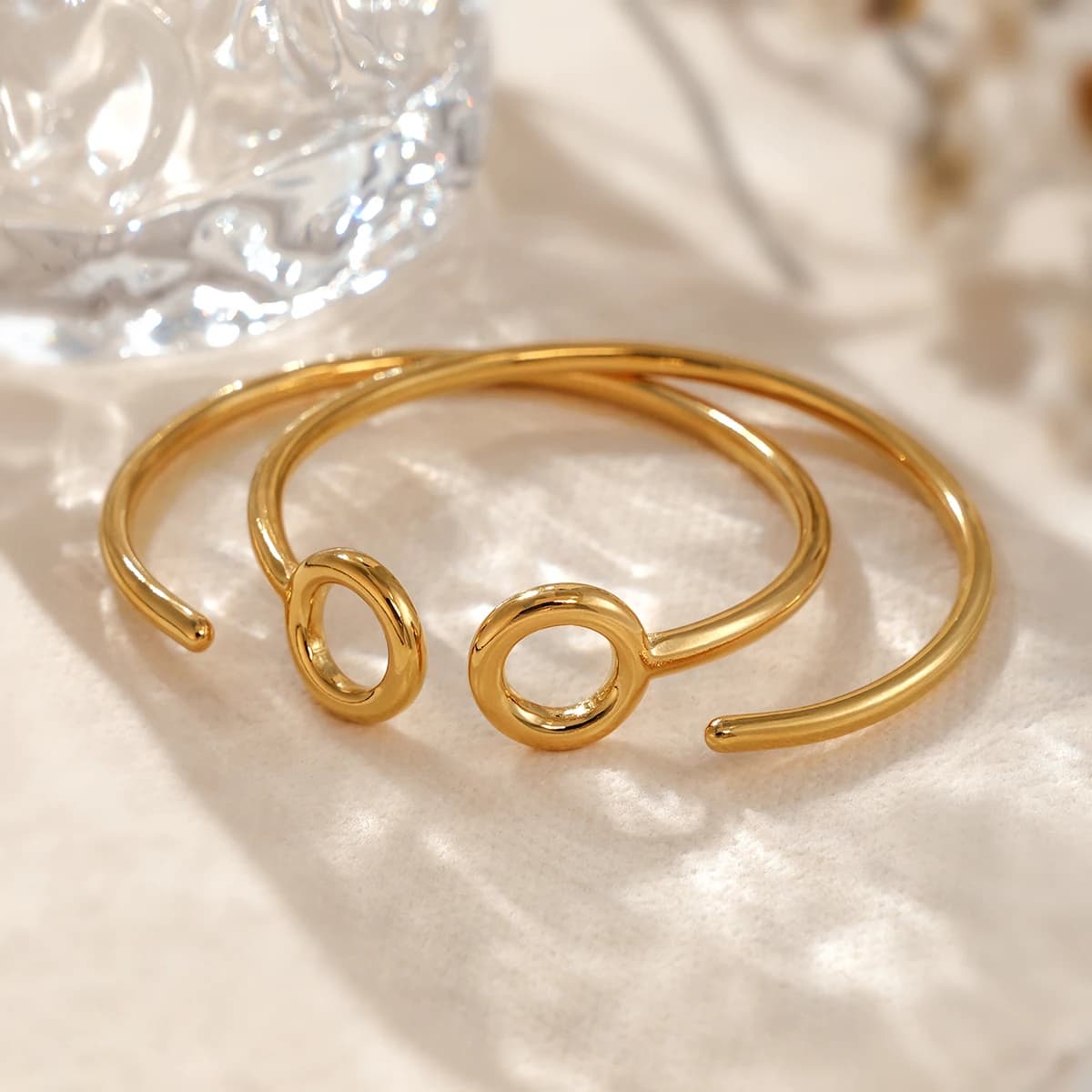 WILD & FREE Trendy Metal Stainless Steel Cuff Bracelet Bangle for Women Simple Glossy Tarnish Free 18K Gold Plated Jewelry