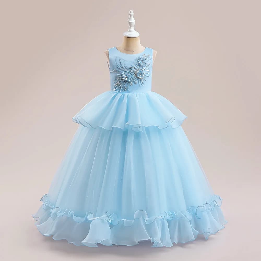 Girls Party Dress 3 Colors 130cm-160cm Kids Dresses Wedding Birthday Ball Gown Pink Piano Photograph Children