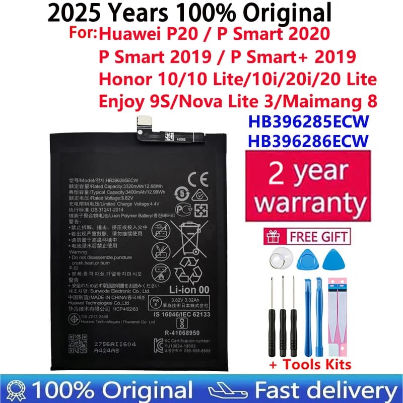 100% Original 3400mAh HB396285ECW Phone Battery For Huawei P20 Honor 10 Honor 10 Lite P Smart 2019 / Honor 10i 20i Batteries