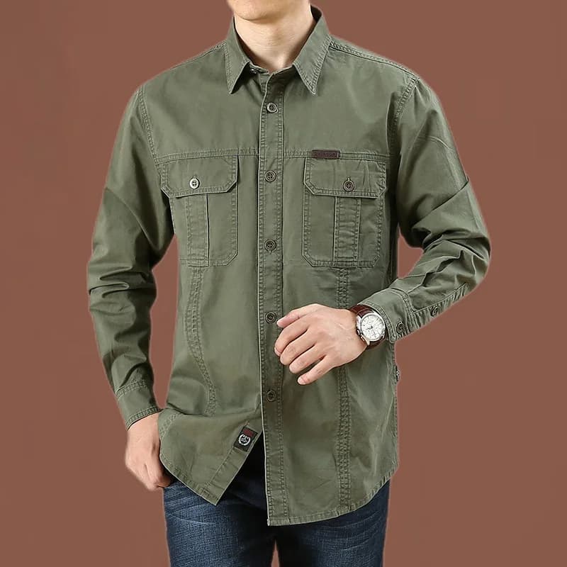 Men Military Outdoor Shirts Male Cotton Multi-pocket Tooling Casual Shirts High Quality Man Solid Color Long Sleeve Shirts 5XL