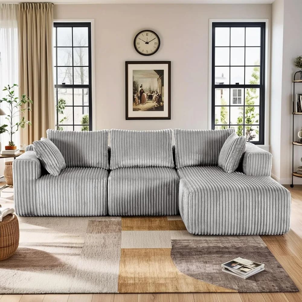 Living Room Sofa, Modular Sectional with L-Shape Chaise, Cloud Sofa Living Room Bedroom Upholstered Sofa - No Installation