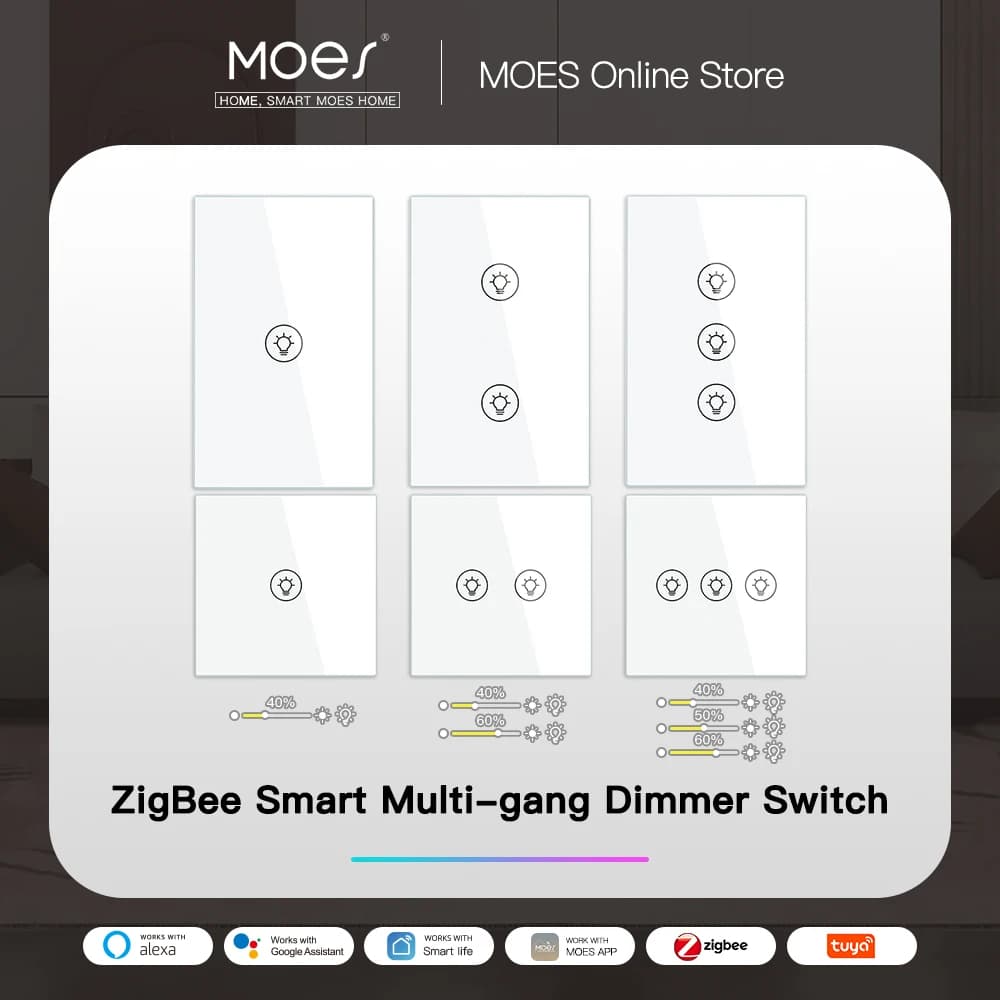 Smart ZigBee Multi-gang Light Dimmer Switch Independent Control Smart Tuya APP Control Works with Alexa Google Home 1/2/3 Gang