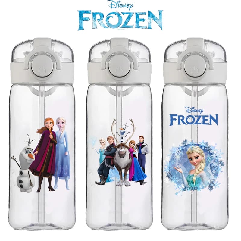 Cartoon Disney Straw Plastic Cup Large Capacity Couple Student Cute Simple Portable Frozen Anime Easy Cup Birthday Gift 400ML
