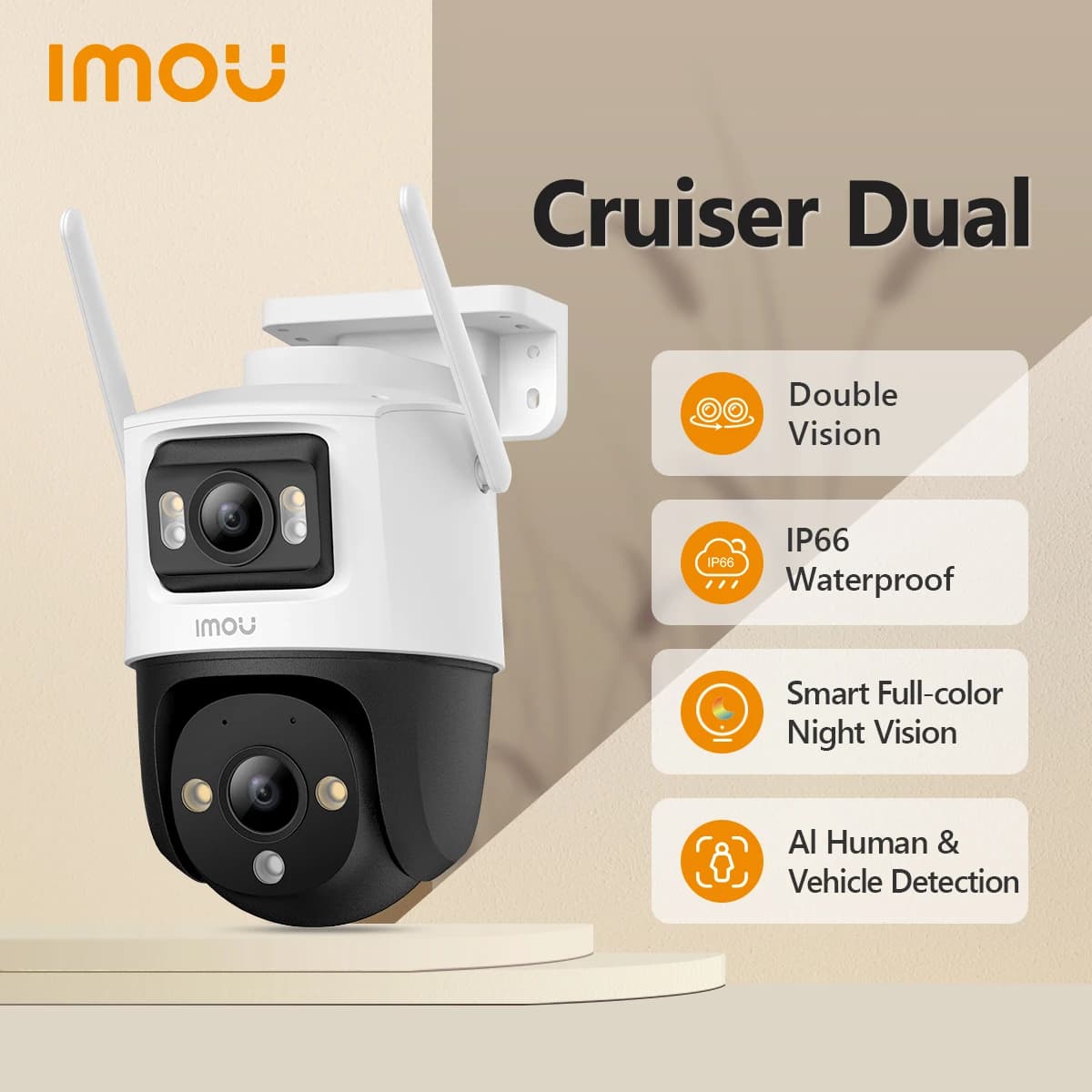 IMOU Cruiser Dual 6/8/10MP Dual Lens Outdoor PT Camera Home Security IP Camera AI Human & Vehicle Detection Surveillance Camera