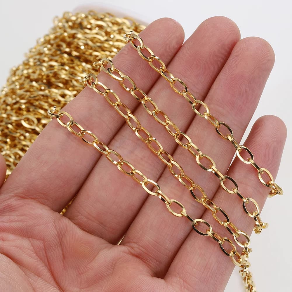 1Meter Stainless Steel 4mm Oval Curb Cuban Chains for Jewelry Making DIY Supplies