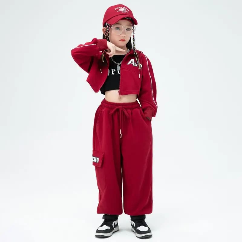 Girls clothes Dance Sports Sets Kids Hooded Net Cover Hooded Coat And Pants Suit Fashion Jazz Modern Street Dance Costumes