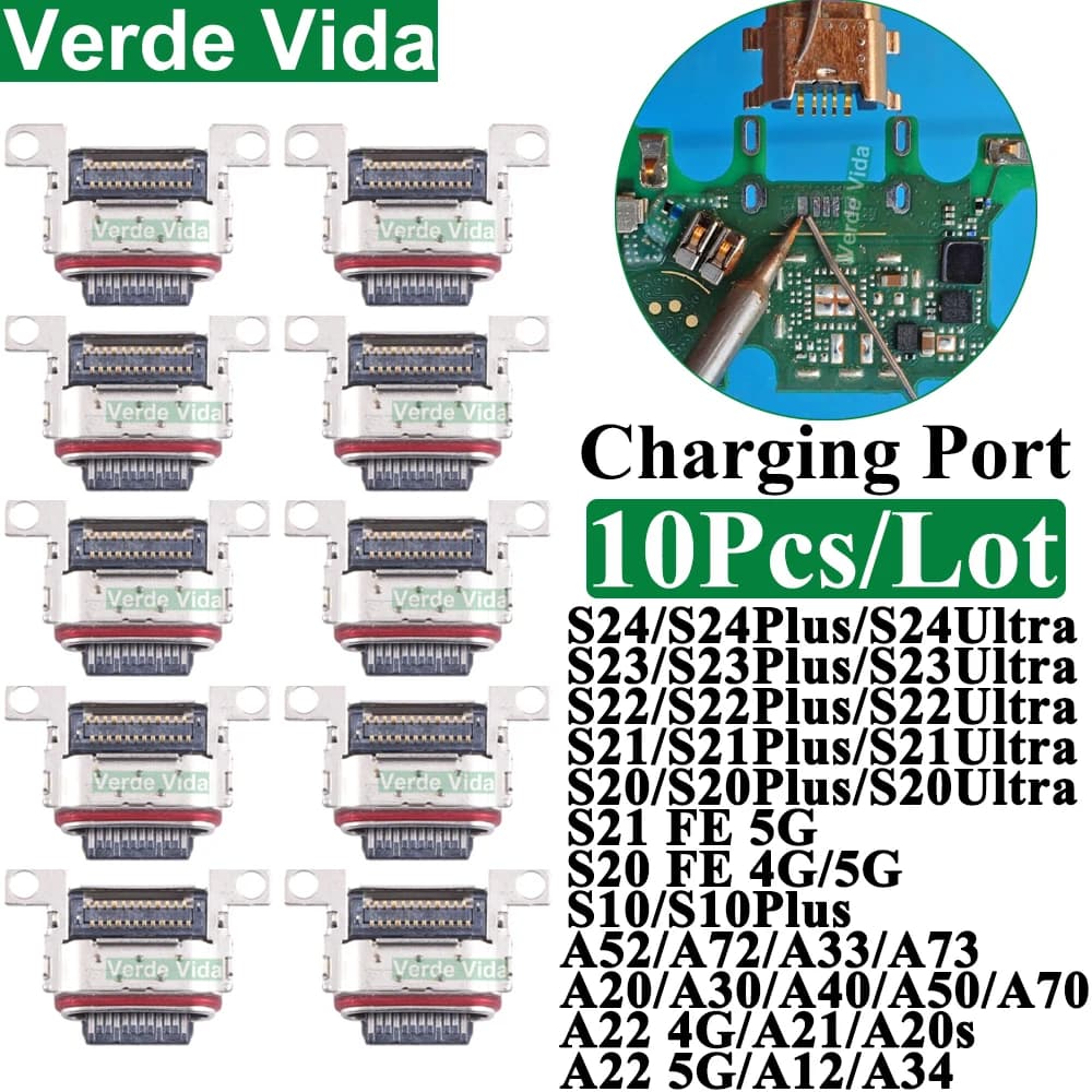 VerdaVida 10pcs Original USB Charging Port Connector for Samsung S21 S22 S10 S20 Plus S23 Ultra S20FE Note20 A52 A33 Charger Por