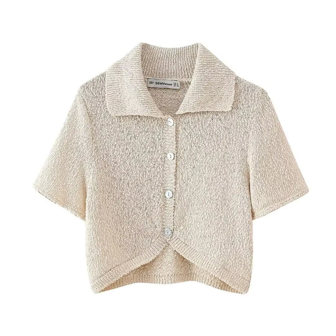 2024 New Women's Slim Open Navel Lapel Single-breasted Short Knit Cardigan