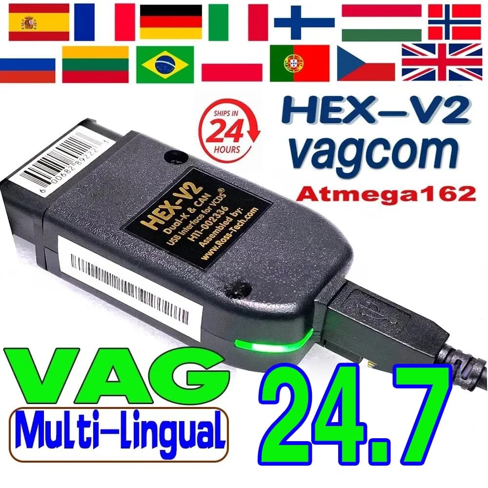 2025 VAG COM HEX-V2 Scanner OBD2 Diagnostic Tool Cable V24.7 Multi-Language HEX V2 Wesheu VAG COM For Audi SKODA VW Car