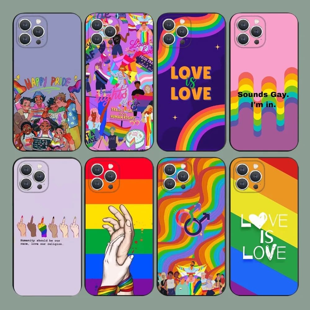 Gay Lesbian LGBT Rainbow Phone Case For iPhone 15,14,13,12,11,Plus,Pro Max,XS,X,XR,SE,Mini,8,7 Soft Silicone Black Cover