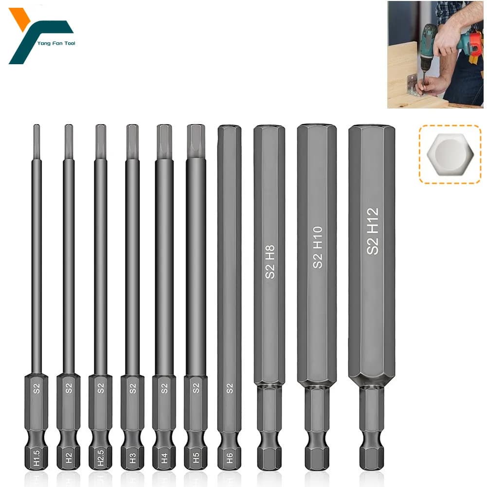 10Pcs 1.5-12mm 1/4 Inch Hex Head Allen Wrench Screwdriver Drill Bit  Set Magnetic Tip 100mm S2 Steel  Metric Hex Key Screwdriver