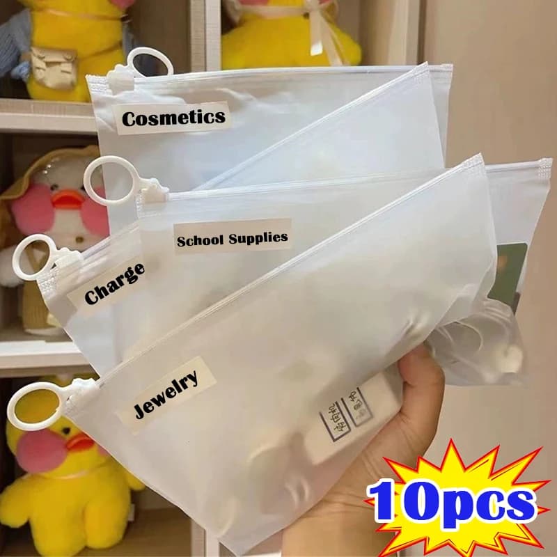 10pcs A5 Clear Storage Bag Zipper Punch Portable File School Supplies Holder Cosmetic Organizer Pocket Travel Bags Category Desk