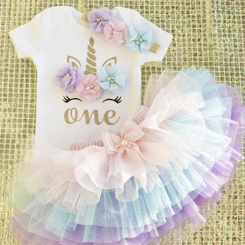 Toddler Kids Baby Girl Dress 1 Year Birthday Wear Christening Unicorn Party Outfits Infant Princess Girls Clothes 12 Monthes