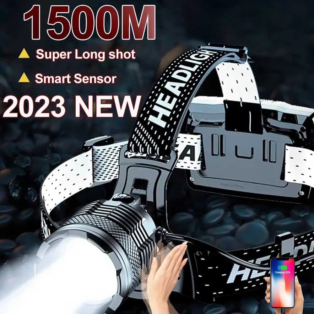 White Laser Fishing LED Headlamp Sensor XHP90 Headlight with 18650 Battery Flashlight USB Rechargeable Head Lights Torch Lantern