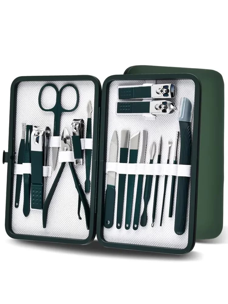 18/12/10/7 pcs Spring Green New Stainless Steel Nail Clippers Set Grooming Tool Set With Portable Case Manicure Art Tool