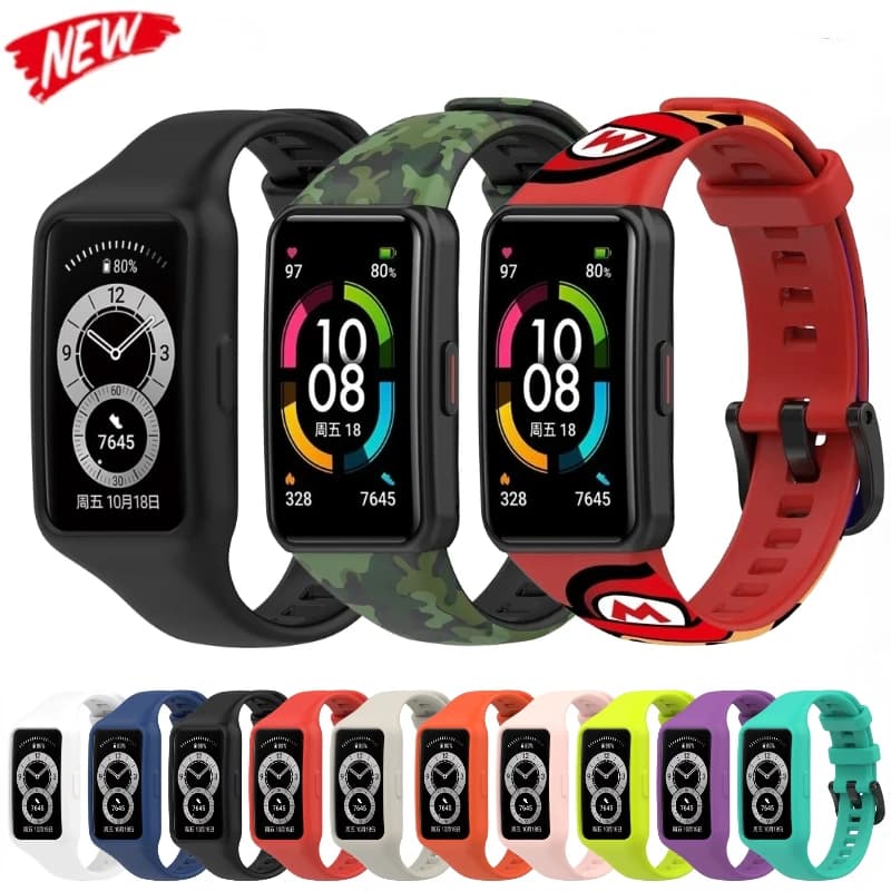 Silicone Strap for Huawei Band 6 Pro/Honor Band 6 Two-in-one Anti-drop Replacement Bracelet Wristband for Huawei Band 7 Case