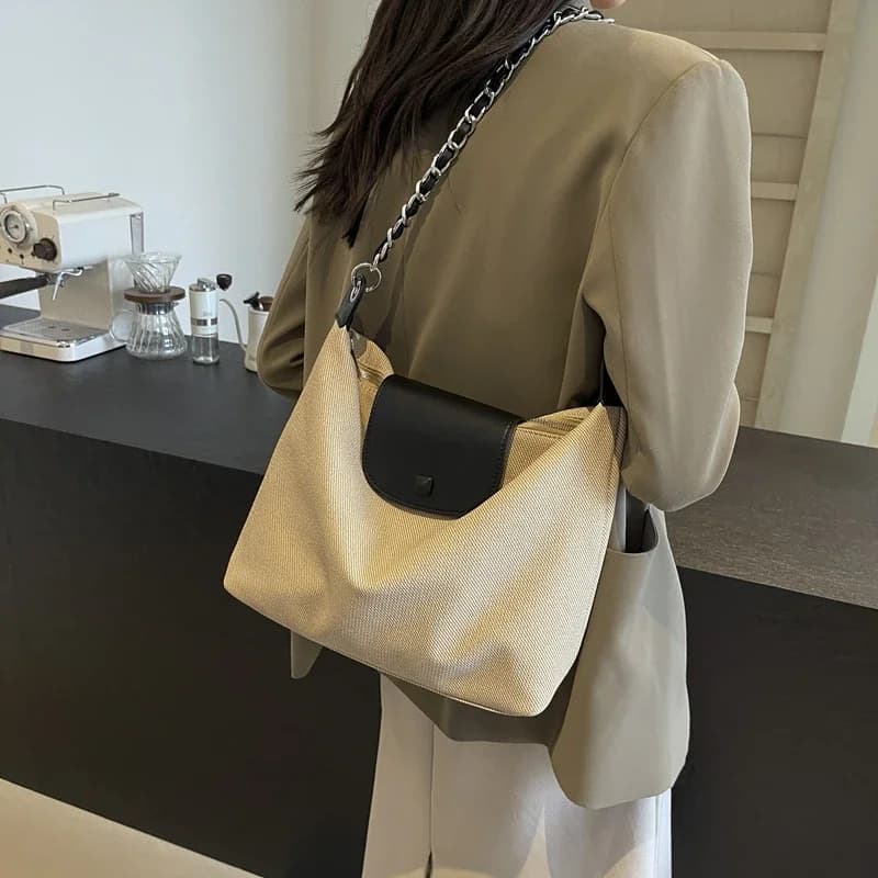 High End Crossbody Bag for Women 2024 Autumn and Winter New Artistic Tote Bag Large Capacity Contrasting Color Shoulder Bag