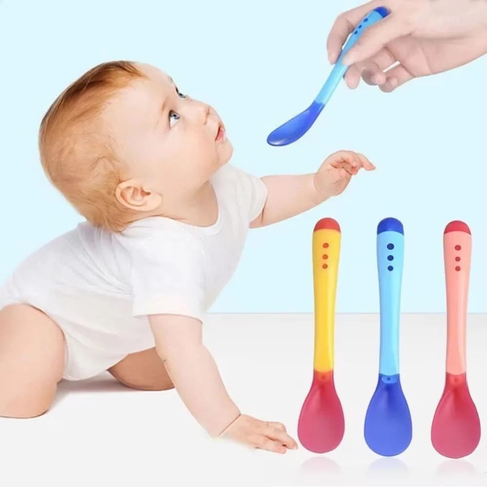 Baby Temperature Change Fork Spoon Small Toddlers Utensils Plastic Baby Spoons Infant Feeding Tool Heat Sensitive Kids Tableware