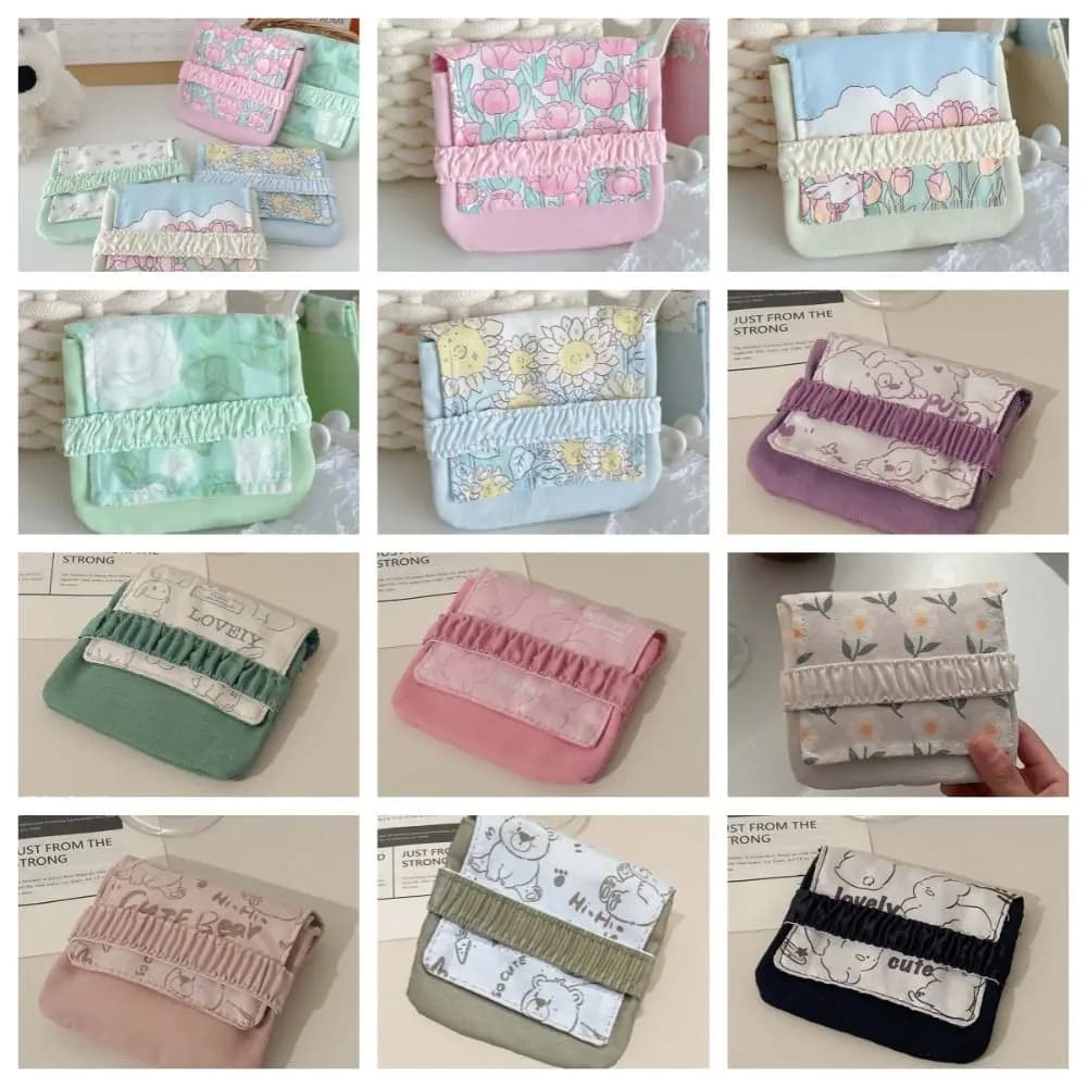 Large Capacity Mini Cosmetic Bag Bear Candy Color Sanitary Napkin Storage Bag Korean Style Cotton Cloth Flower Coin Purse
