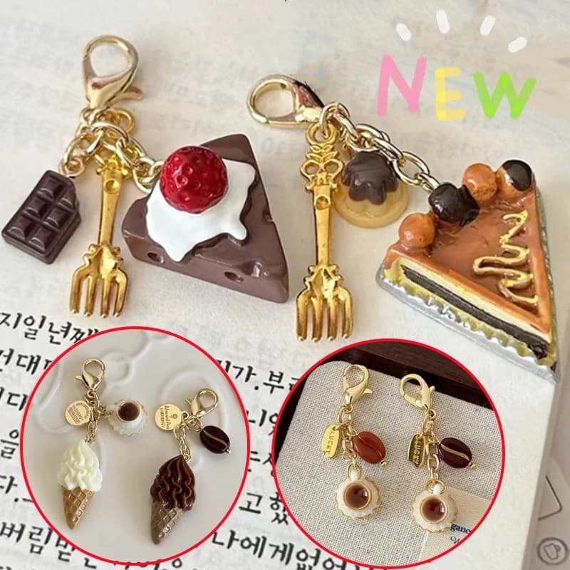 Creative Unique Doughnut Bread Coffee Phone Charm Strap Pendant Lanyard Simulated Food Toys Keychain Bag Accessories Gift