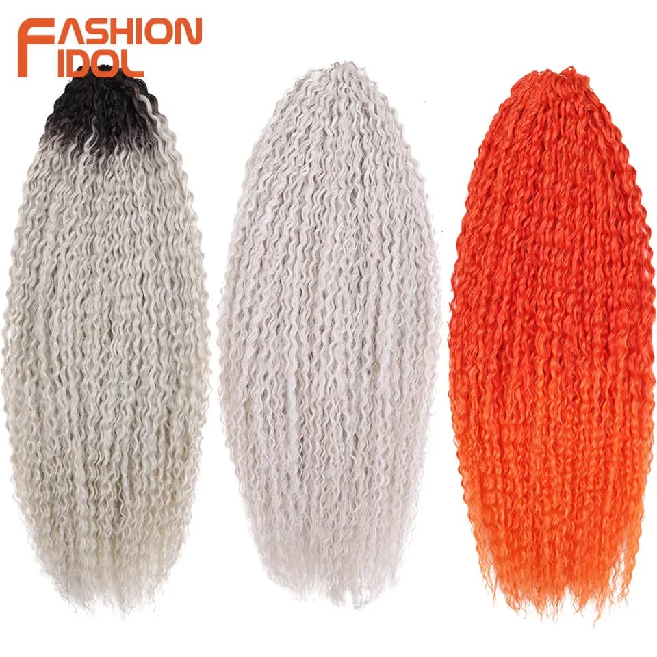 FASHION IDOL Kinky Curly Hair Twist Crochet Hair Synthetic Braid Hair Ombre Blonde 24 Inch Water Wave Braiding Hair Extensions