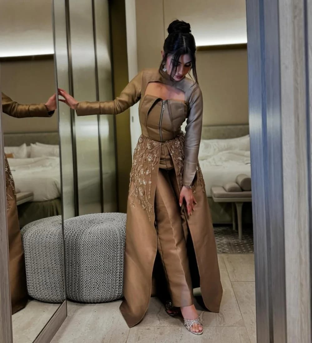 Customized Pastrol Matching Sequined A-line High Collar Long Dresses Bespoke Occasion  Fashion Modern Style