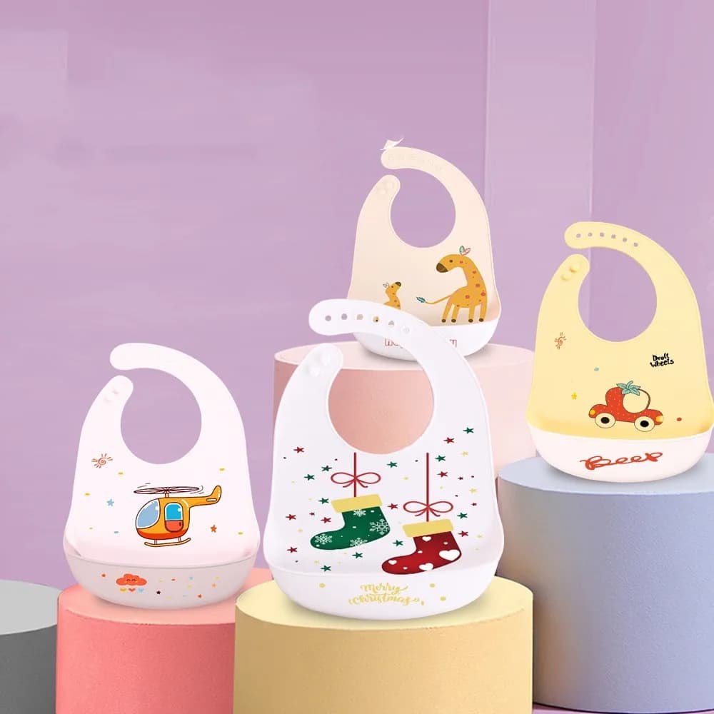 1pcs Waterproof Baby Bibs Cartoon Dinosaur Printed Kids Bibs Adjustable Soft Silicone Bib Baby Feeding Stuff