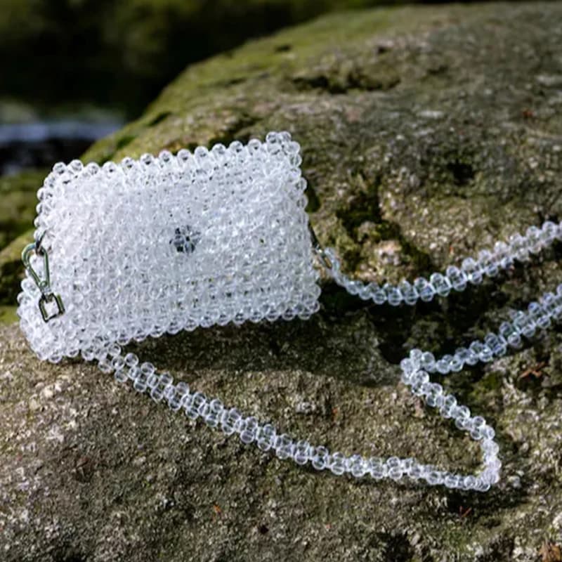New Transparent Bead Bag Handmade Woven Women's Bags Fashion Designer Flip Square Crossbody Ladies Handbag Customizable Color